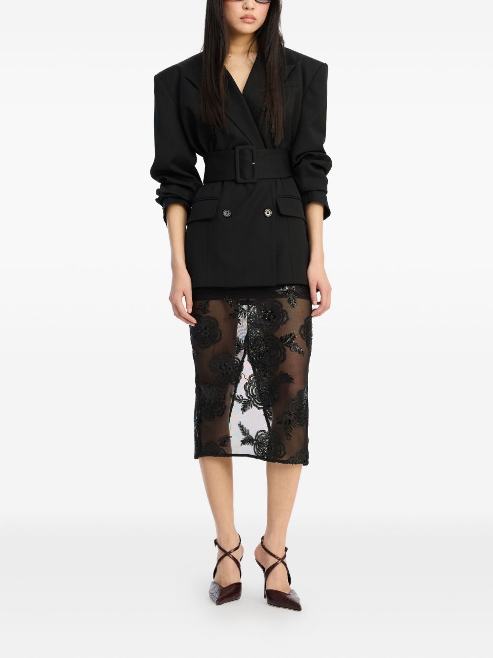 Gonna midi con decorazione a fiori in nero Rotate holiday - donna 