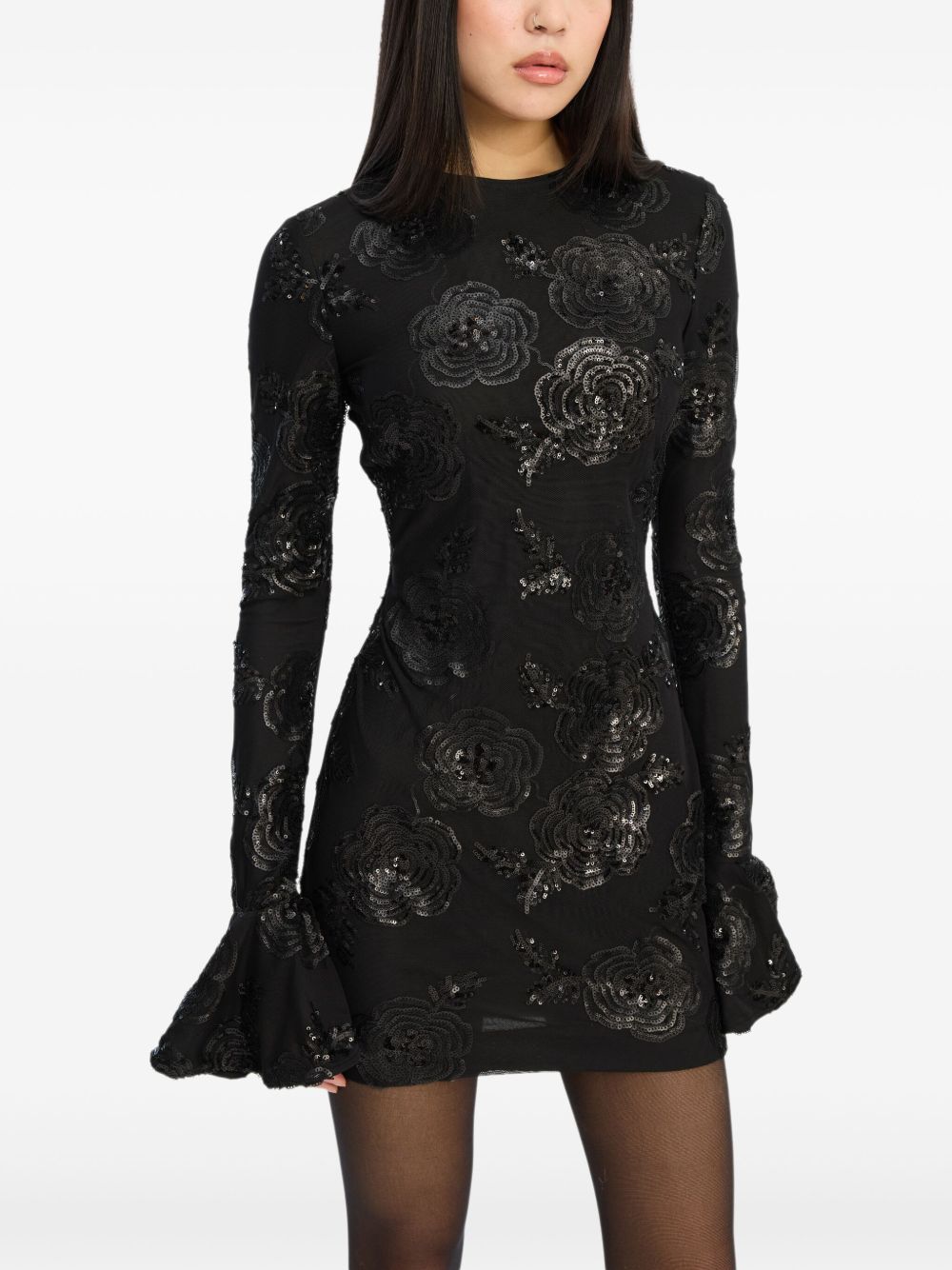 Abito corto a maniche lunghe in nero Rotate holiday - donna 