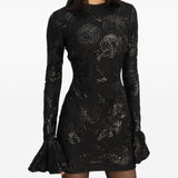 Abito corto a maniche lunghe in nero Rotate holiday - donna 