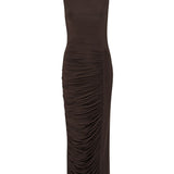Abito midi con ruches in marrone Rotate holiday - donna 