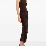 Abito midi con ruches in marrone Rotate holiday - donna 