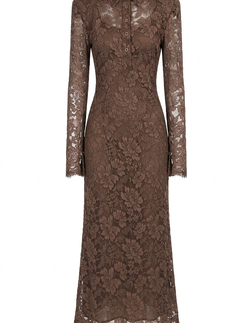 Abito in pizzo con colletto in marrone Rowen Rose - donna 