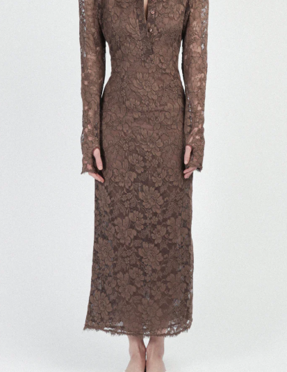 Abito in pizzo con colletto in marrone Rowen Rose - donna 