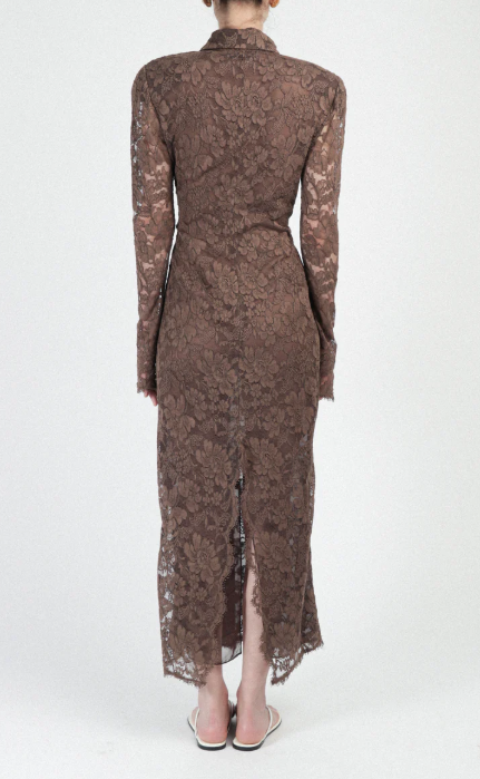 Abito in pizzo con colletto in marrone Rowen Rose - donna 