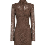 Abito in pizzo con colletto in marrone Rowen Rose - donna 