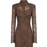 Abito in pizzo con colletto in marrone Rowen Rose - donna 