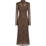 Abito in pizzo con colletto in marrone Rowen Rose - donna 