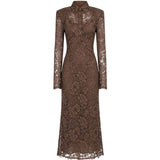 Abito in pizzo con colletto in marrone Rowen Rose - donna 