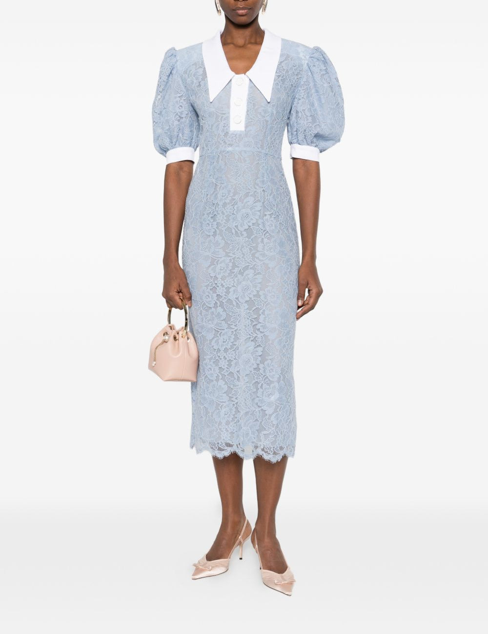 Abito midi con maniche a palloncino in azzurro Rowen Rose - donna 
