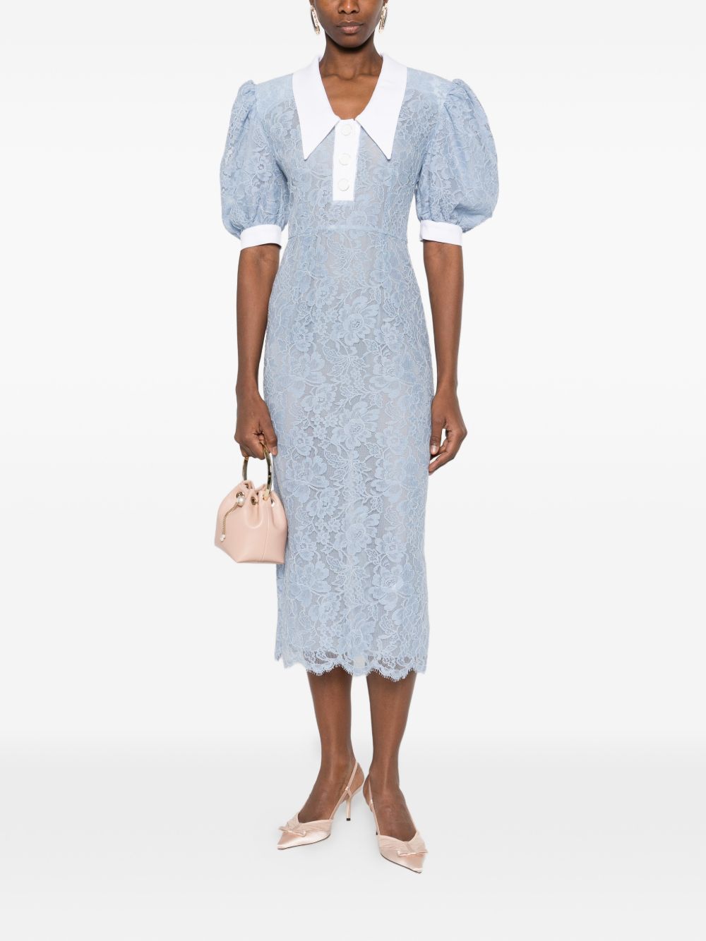 Abito midi con maniche a palloncino in azzurro Rowen Rose - donna 