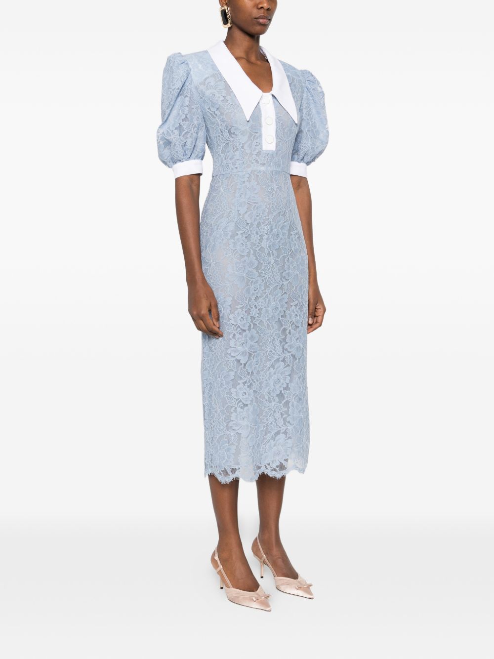 Abito midi con maniche a palloncino in azzurro Rowen Rose - donna 