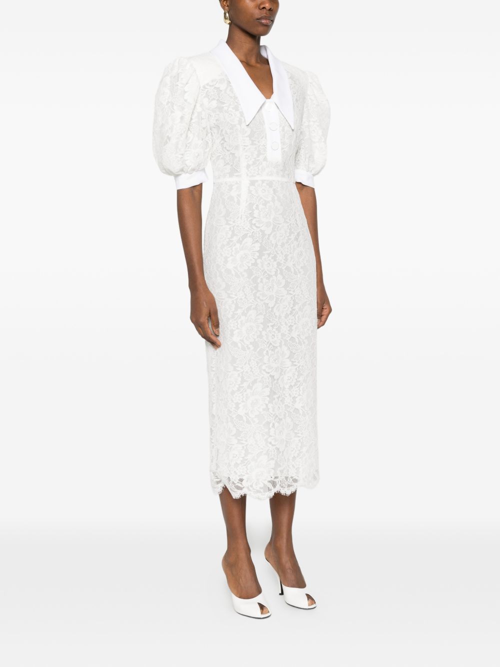 Abito midi con maniche a palloncino in bianco Rowen Rose - donna 