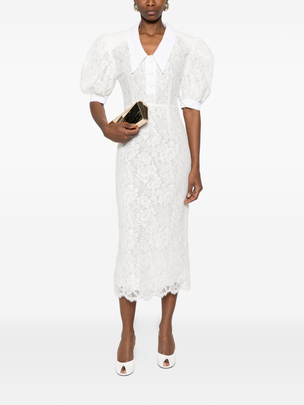 Abito midi con maniche a palloncino in bianco Rowen Rose - donna 