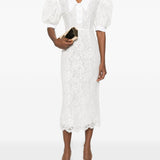 Abito midi con maniche a palloncino in bianco Rowen Rose - donna 