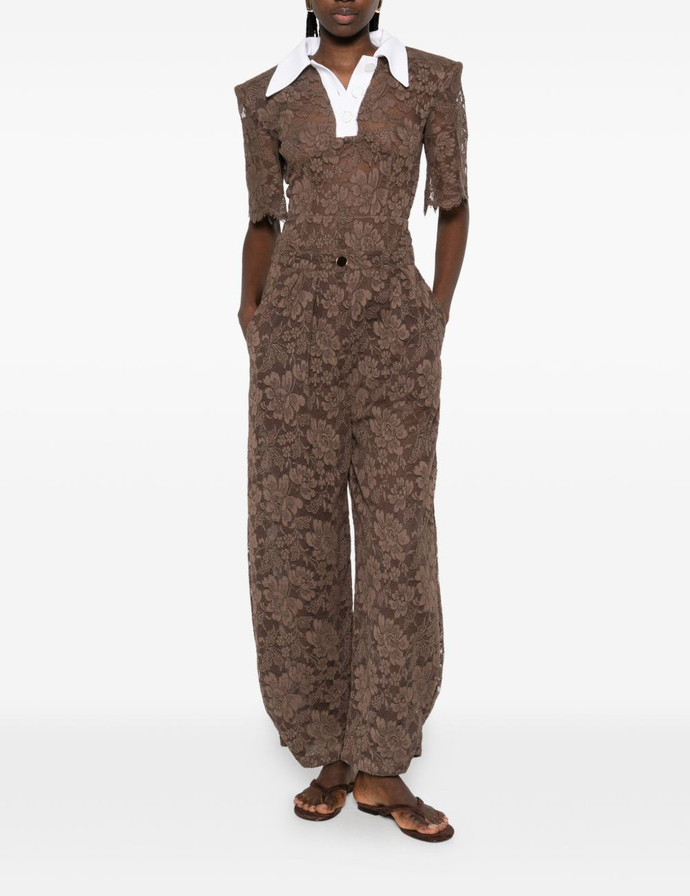 Pantaloni affusolati in pizzo in marrone Rowen rose - donna 