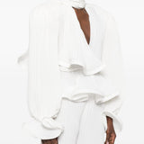 Blusa con rushes in bianco Rowen rose - donna 