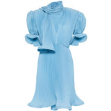 Abito corto con plissè in blu Rowen Rose - donna 