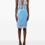 Gonna midi con dettaglio in pizzo in celeste Rowen rose - donna 