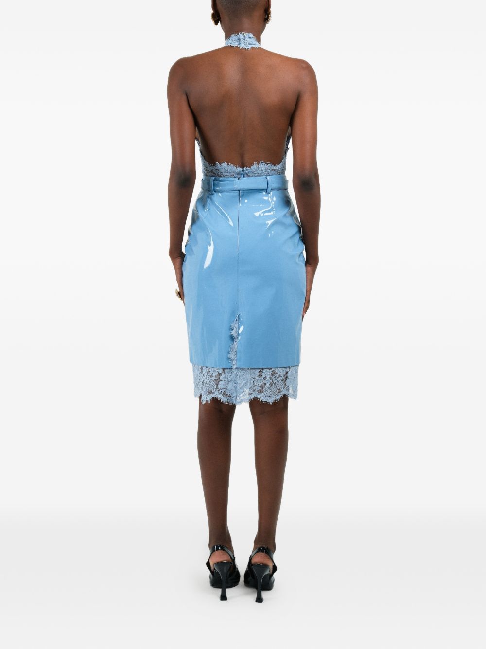 Gonna midi con dettaglio in pizzo in celeste Rowen rose - donna 