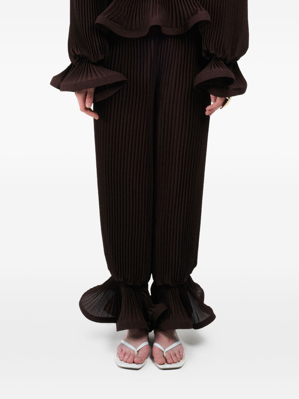 Pantaloni plissé con volant in marrone Rowen rose - donna 