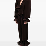 Pantaloni plissé con volant in marrone Rowen rose - donna 
