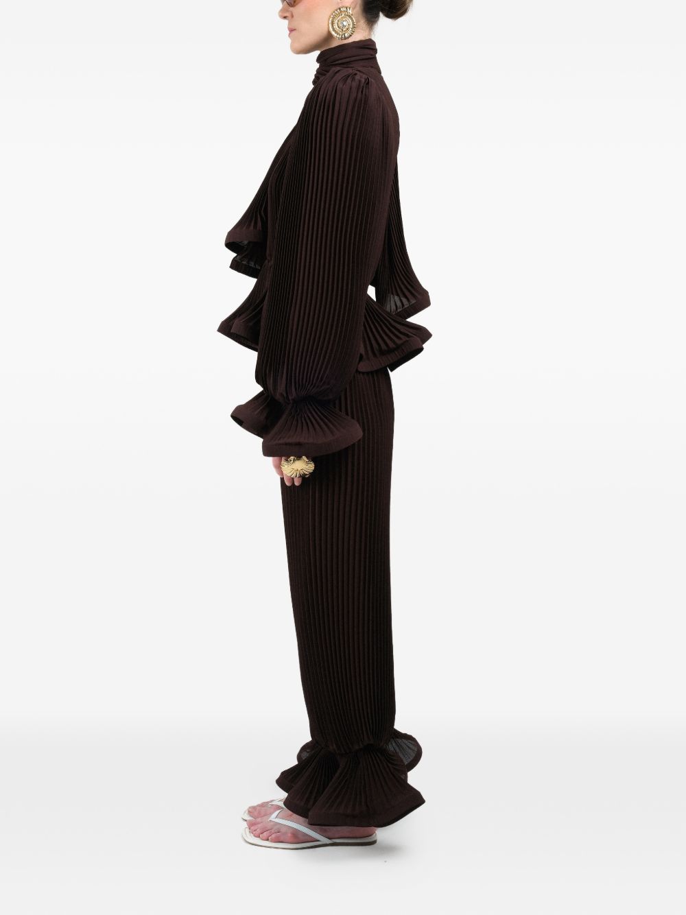 Pantaloni plissé con volant in marrone Rowen rose - donna 