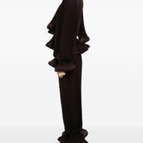 Pantaloni plissé con volant in marrone Rowen rose - donna 