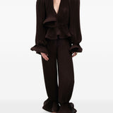 Pantaloni plissé con volant in marrone Rowen rose - donna 