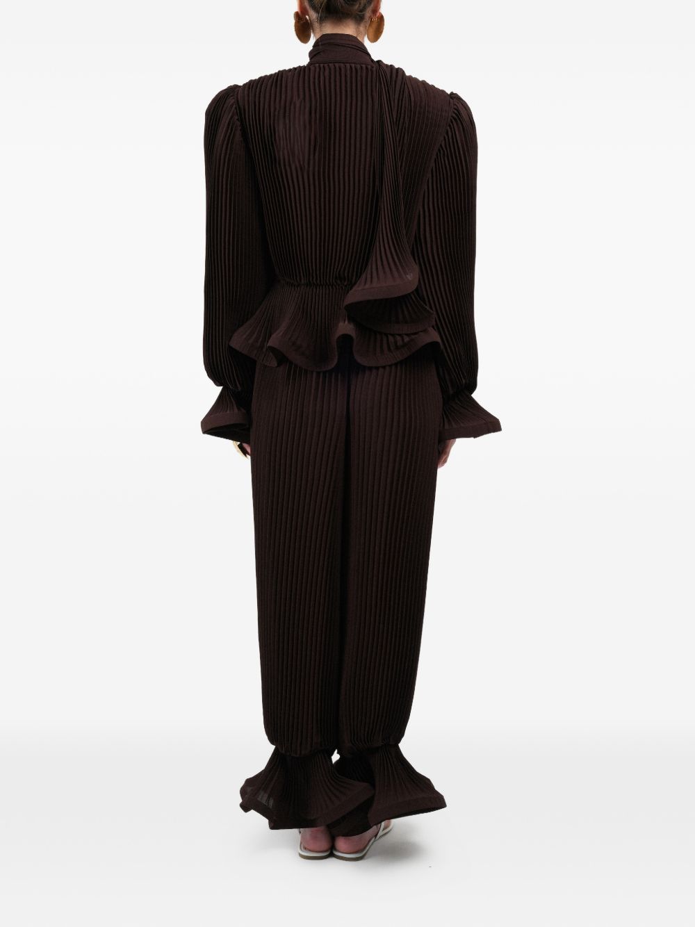 Pantaloni plissé con volant in marrone Rowen rose - donna 