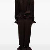 Pantaloni plissé con volant in marrone Rowen rose - donna 