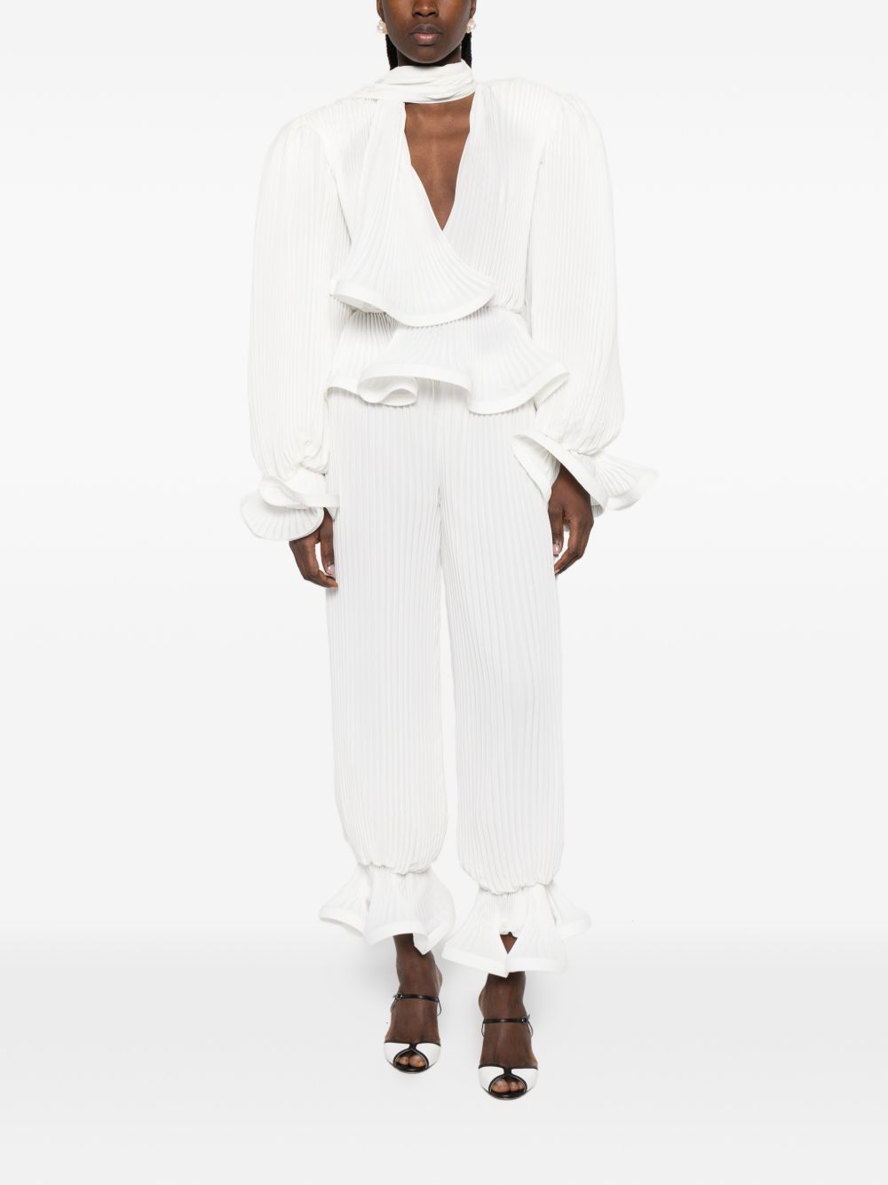 Pantaloni plissé con volant in bainco Rowen rose - donna 