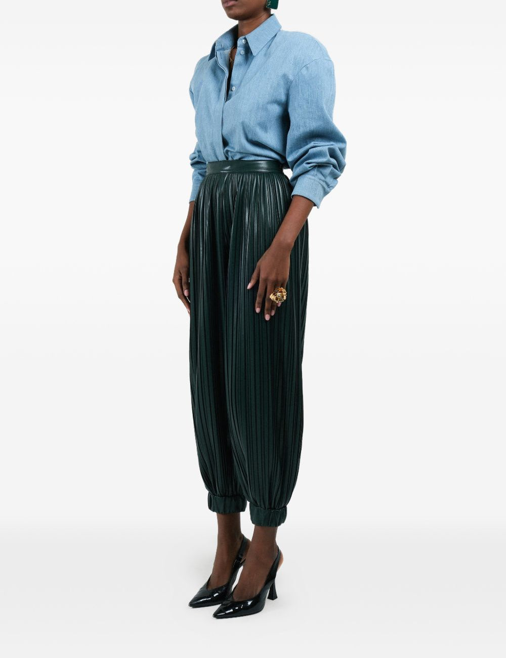Pantaloni plissettati con polsini in verde Rowen Rose - donna 