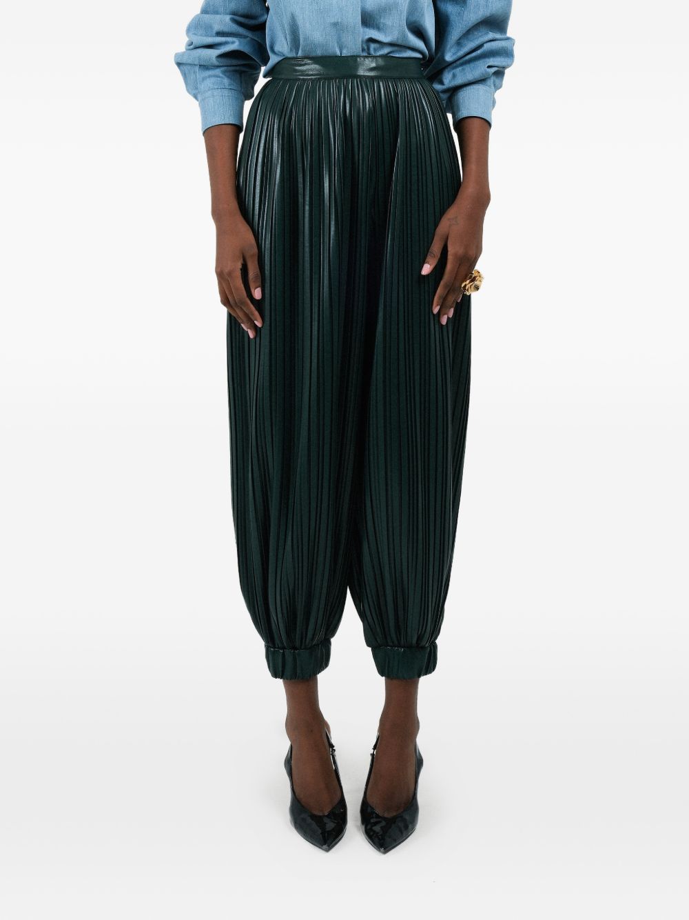 Pantaloni plissettati con polsini in verde Rowen Rose - donna 