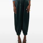 Pantaloni plissettati con polsini in verde Rowen Rose - donna 