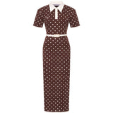 Abito midi polo a pois  in marrone Rowen Rose - donna 