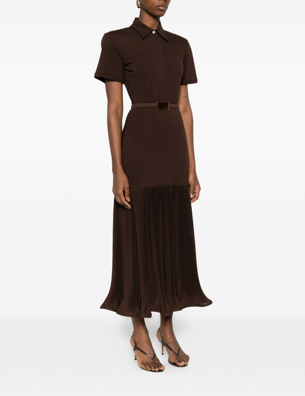 Abito midi con colletto stile polo in marrone Rowen rose - donna 