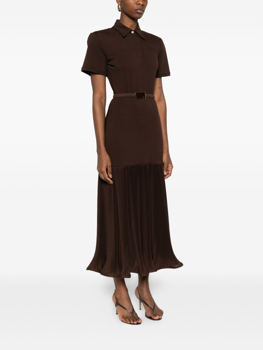 Abito midi con colletto stile polo in marrone Rowen rose - donna 