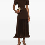 Abito midi con colletto stile polo in marrone Rowen rose - donna 