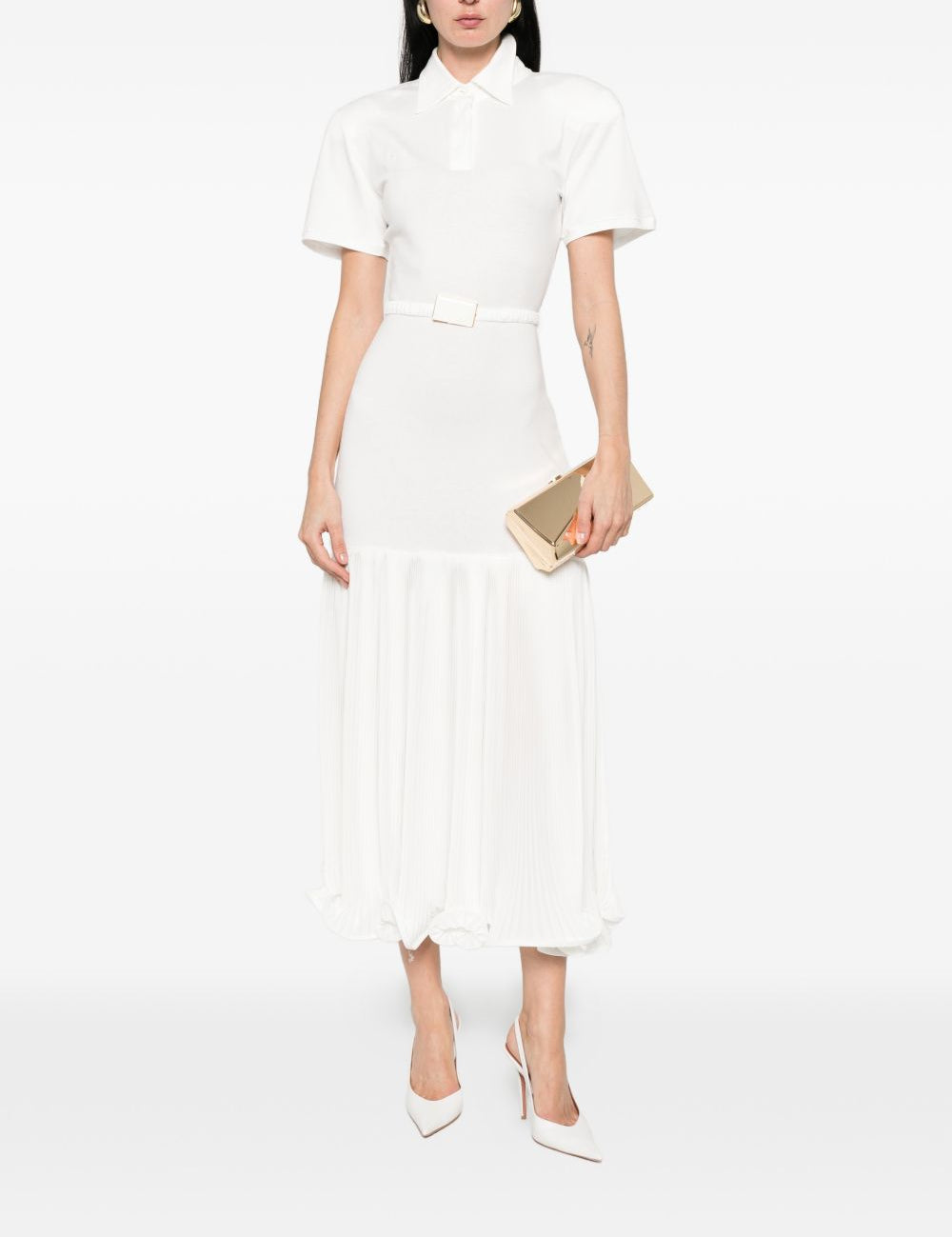 Abito midi con colletto stile polo in bianco Rowen rose - donna 