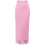 Gonna midi con orlo in pizzo rosa Rowen Rose - donna 