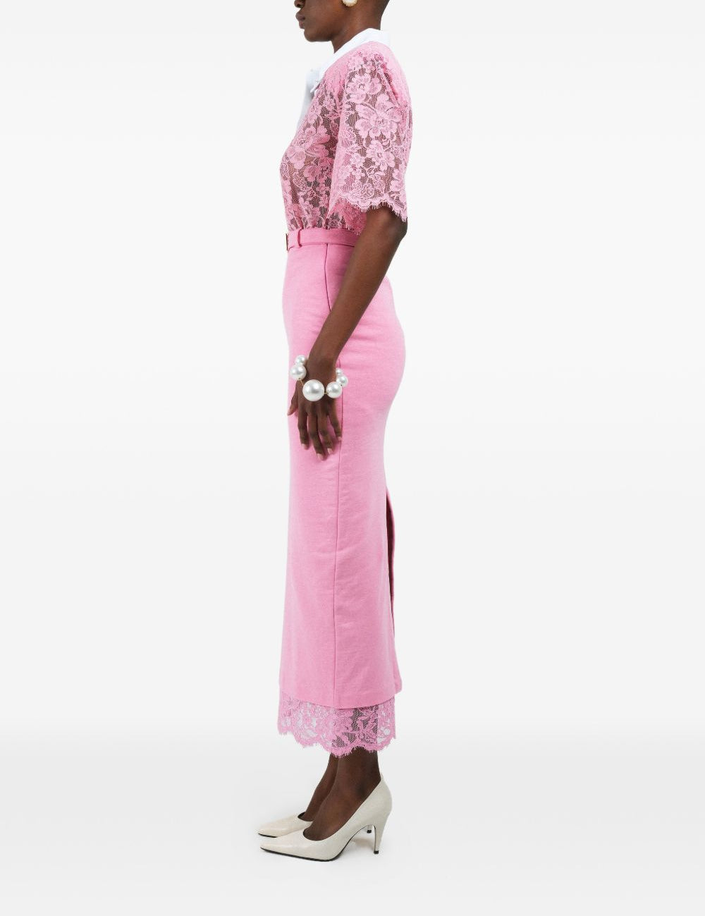 Gonna midi con orlo in pizzo rosa Rowen Rose - donna 