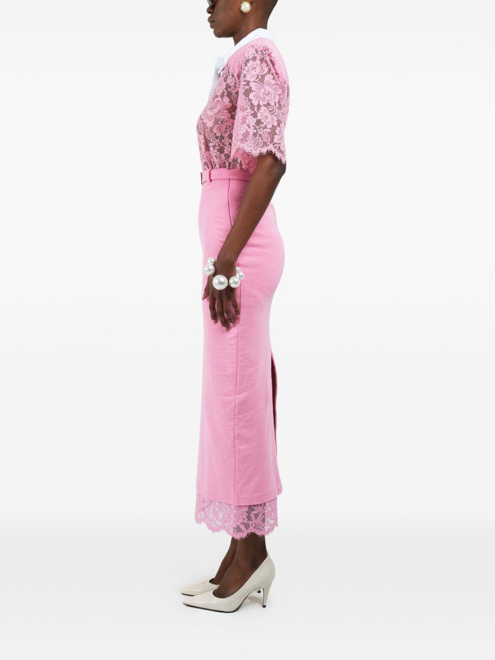 Gonna midi con orlo in pizzo rosa Rowen Rose - donna 