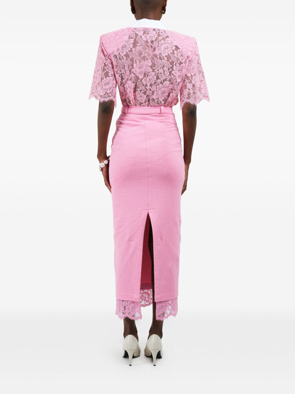 Gonna midi con orlo in pizzo rosa Rowen Rose - donna 