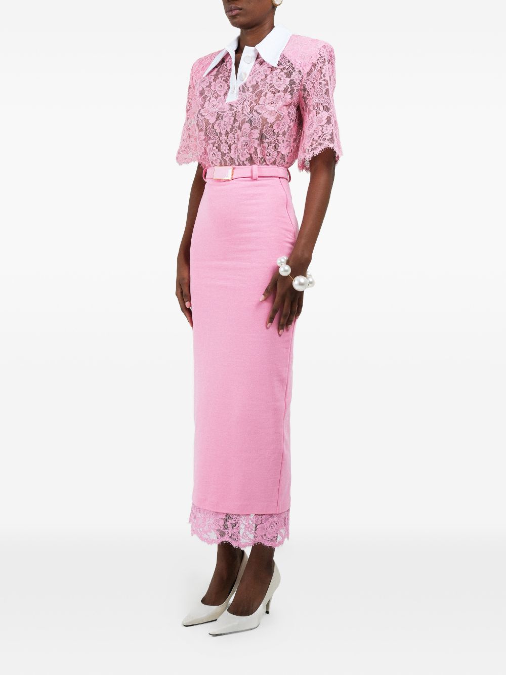 Gonna midi con orlo in pizzo rosa Rowen Rose - donna 