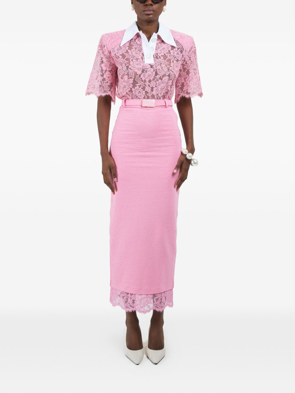 Gonna midi con orlo in pizzo rosa Rowen Rose - donna 
