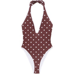Costume da bagno a pois con scollo a v in marrone Rowen rose - donna 