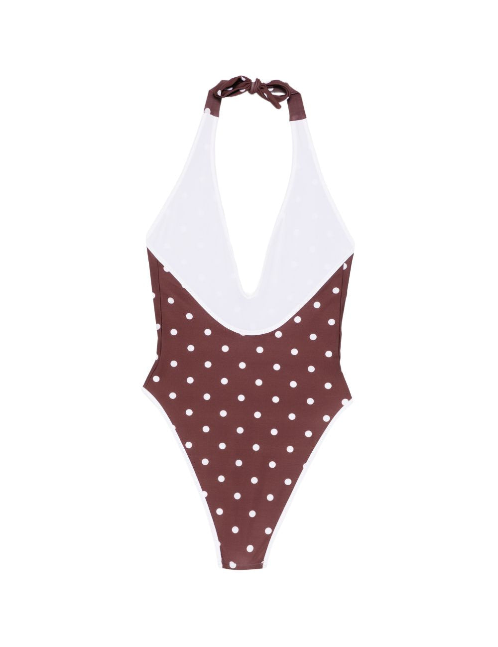 Costume da bagno a pois con scollo a v in marrone Rowen rose - donna 