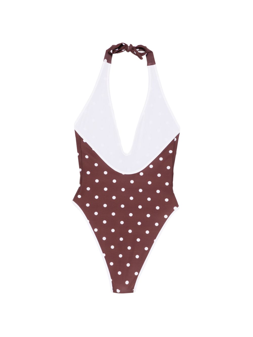 Costume da bagno a pois con scollo a v in marrone Rowen rose - donna 