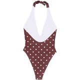 Costume da bagno a pois con scollo a v in marrone Rowen rose - donna 