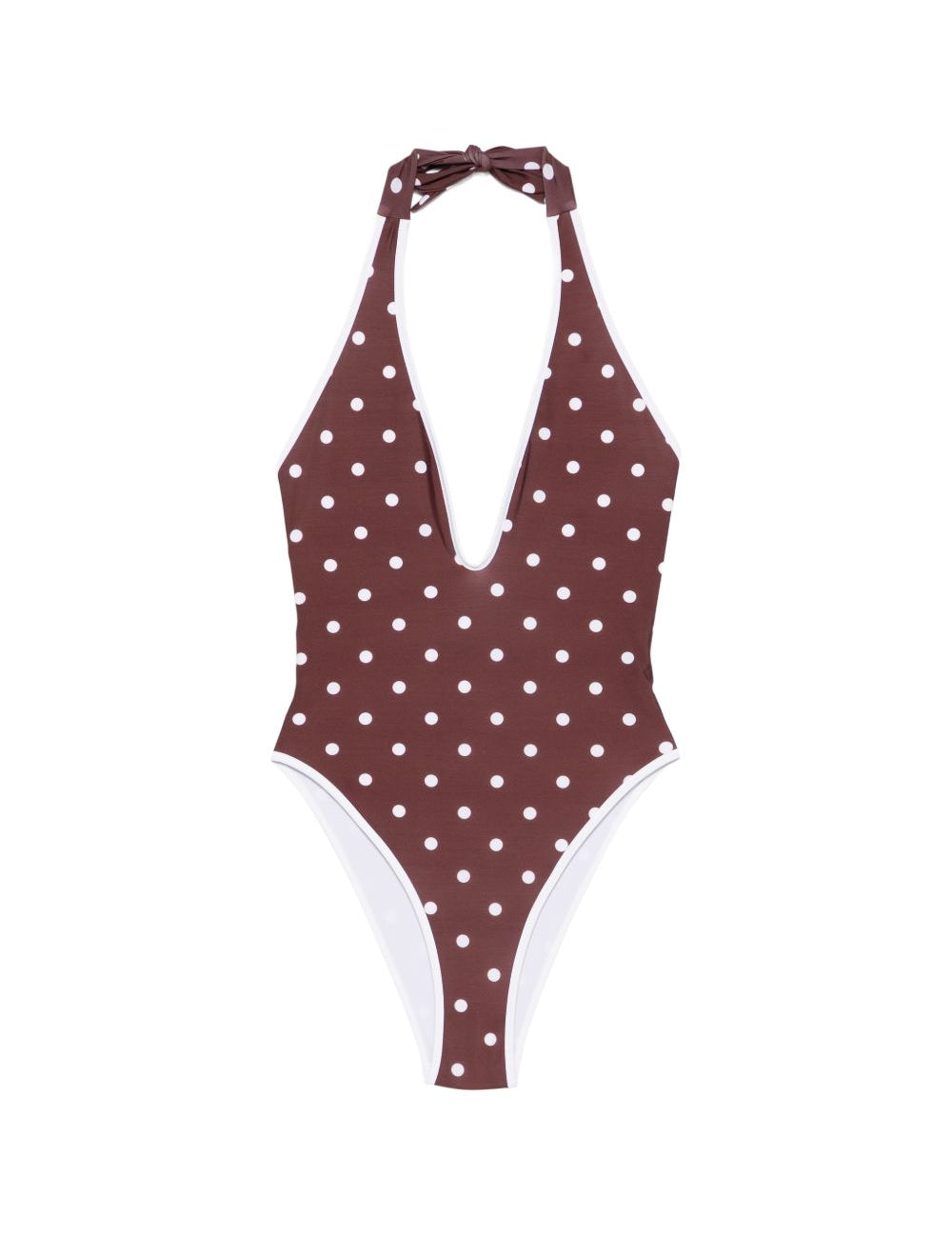 Costume da bagno a pois con scollo a v in marrone Rowen rose - donna 